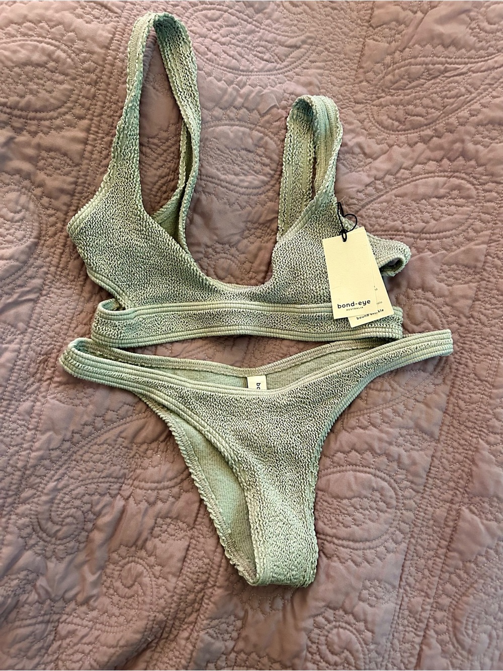 bond-eye Textured Silver Shimmer Two-Piece Swim Set